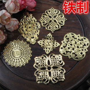 金银铜圆方形方形菱形特殊花纹铁片压花花片 七叶草diy发饰配件
