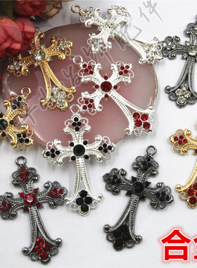 45*68mm合金镶钻白钻红钻黑钻十字架镂空花纹新款 七叶草diy发饰