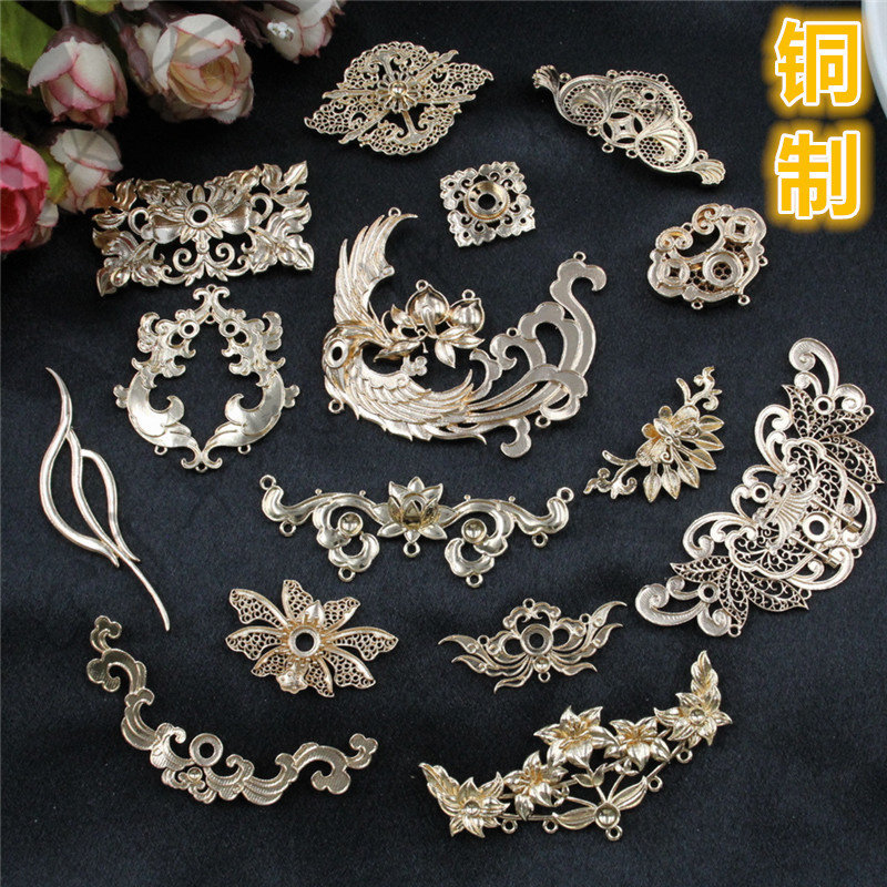 铸铜铜制菱形方形金锁前缀凤凰流云图腾双鱼双吊长方形挂件吊坠