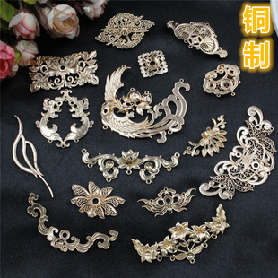 铸铜铜制菱形方形金锁前缀凤凰流云图腾双鱼双吊长方形挂件吊坠