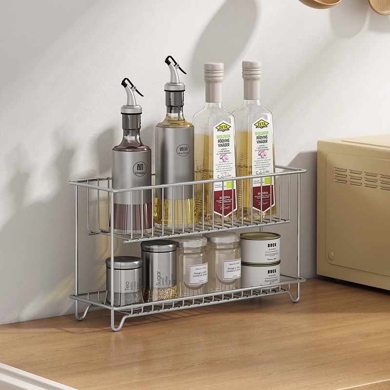 304不锈钢厨房台面双层置物架水杯架调料收纳沥水架梳妆台卫生间