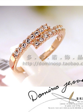 电镀交错镶钻韩版饰品玫瑰金尾戒