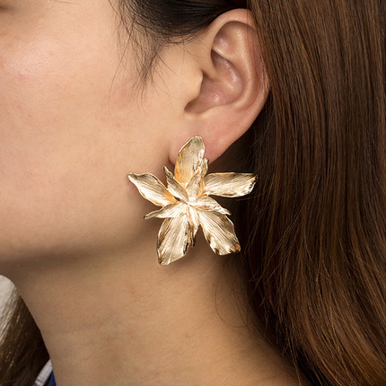 欧美跨境金属耳饰时尚合金夸张花朵耳环个性冷淡风耳钉女配饰
