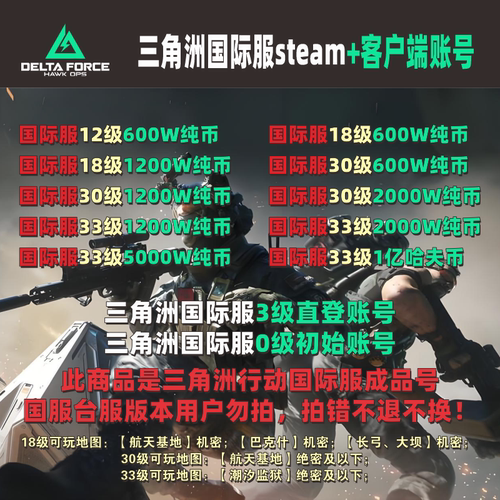 三角洲行动国际服330级steam纯币