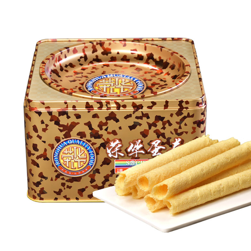 【荣华旗舰店】原味鸡蛋卷500g铁罐礼盒装手工早餐休闲零食