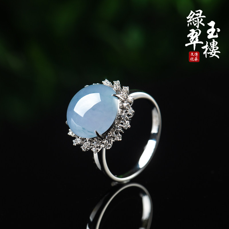 绿翠玉楼缅甸A货翡翠冰种紫罗兰正品蛋面18K金镶嵌女新款戒指563