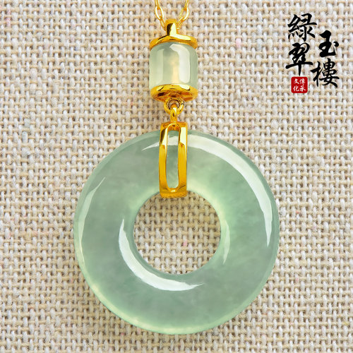 绿翠玉楼翡翠吊坠玉坠金镶玉冰种