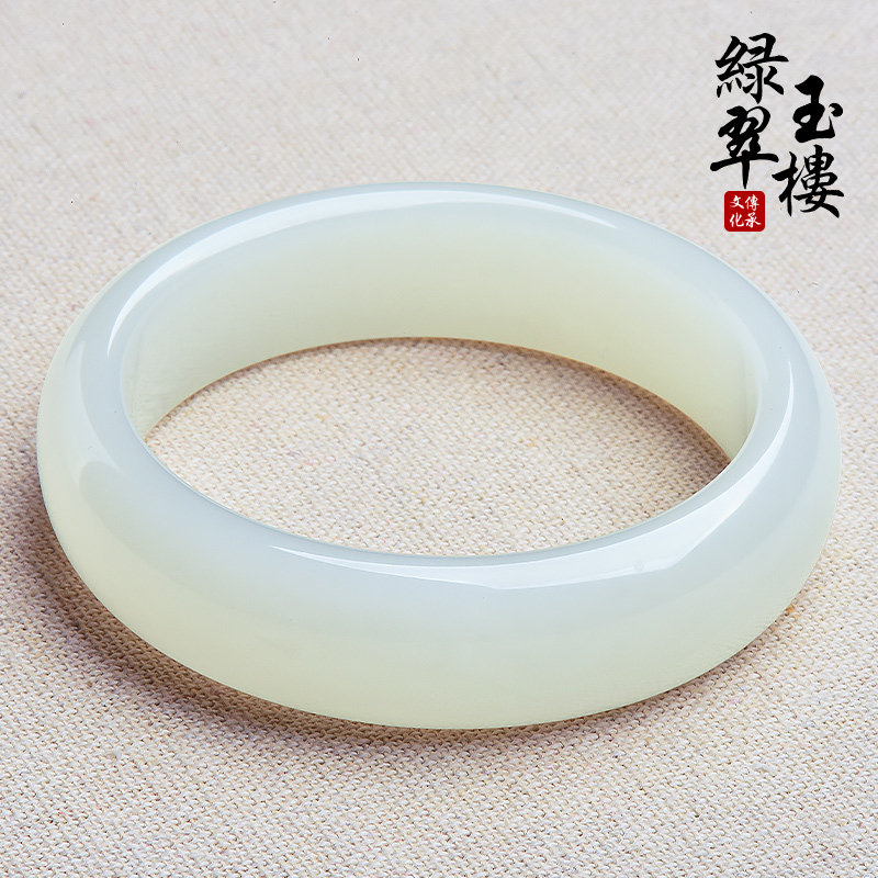 绿翠玉楼白玉手镯女玉镯子和田玉羊脂白圆镯带证书多圈口选A1001