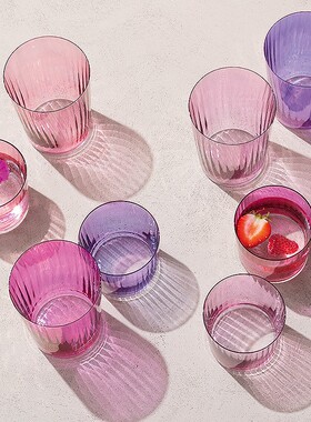 英国lsa进口手工百褶彩色水杯无铅水晶玻璃杯家用宝石幻彩牛奶杯