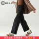 女小个子加绒裤 子2025新款 秋冬九分高腰窄版 黑色直筒牛仔裤 阔腿裤