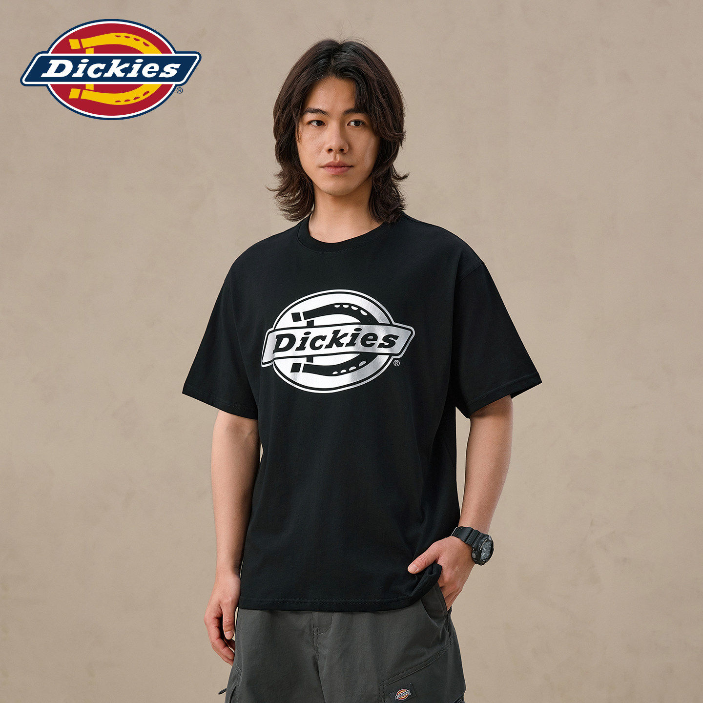 Dickies帝酷适26年宽松纯棉LOGO短袖T恤微弹常规长度无内衬上衣J