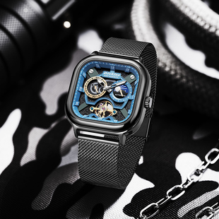 Dickies手表全自动机械表男方形日月星象陀飞轮腕表夜光防水CL579