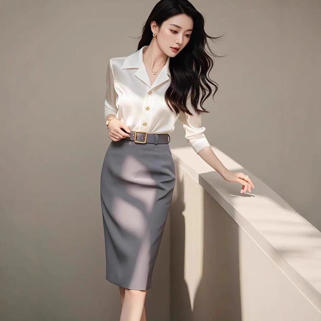 春秋新款女装2025轻奢高级感时尚时髦洋气米色衬衫半身裙职业套装