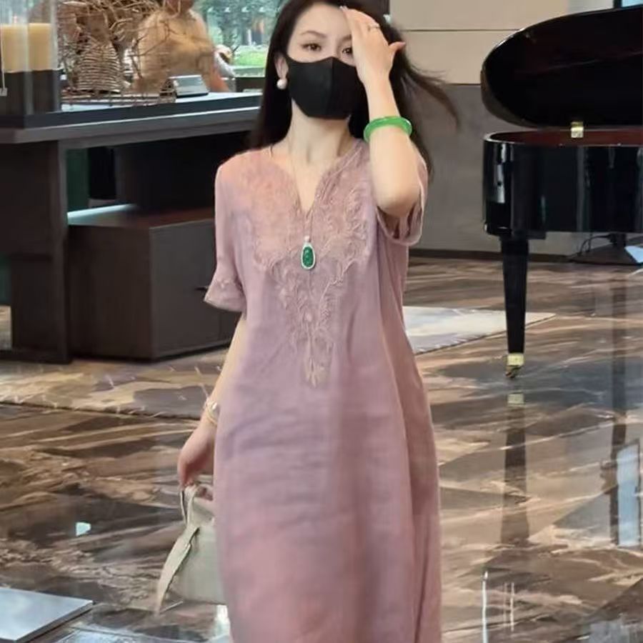 高端棉麻连衣裙女夏新款