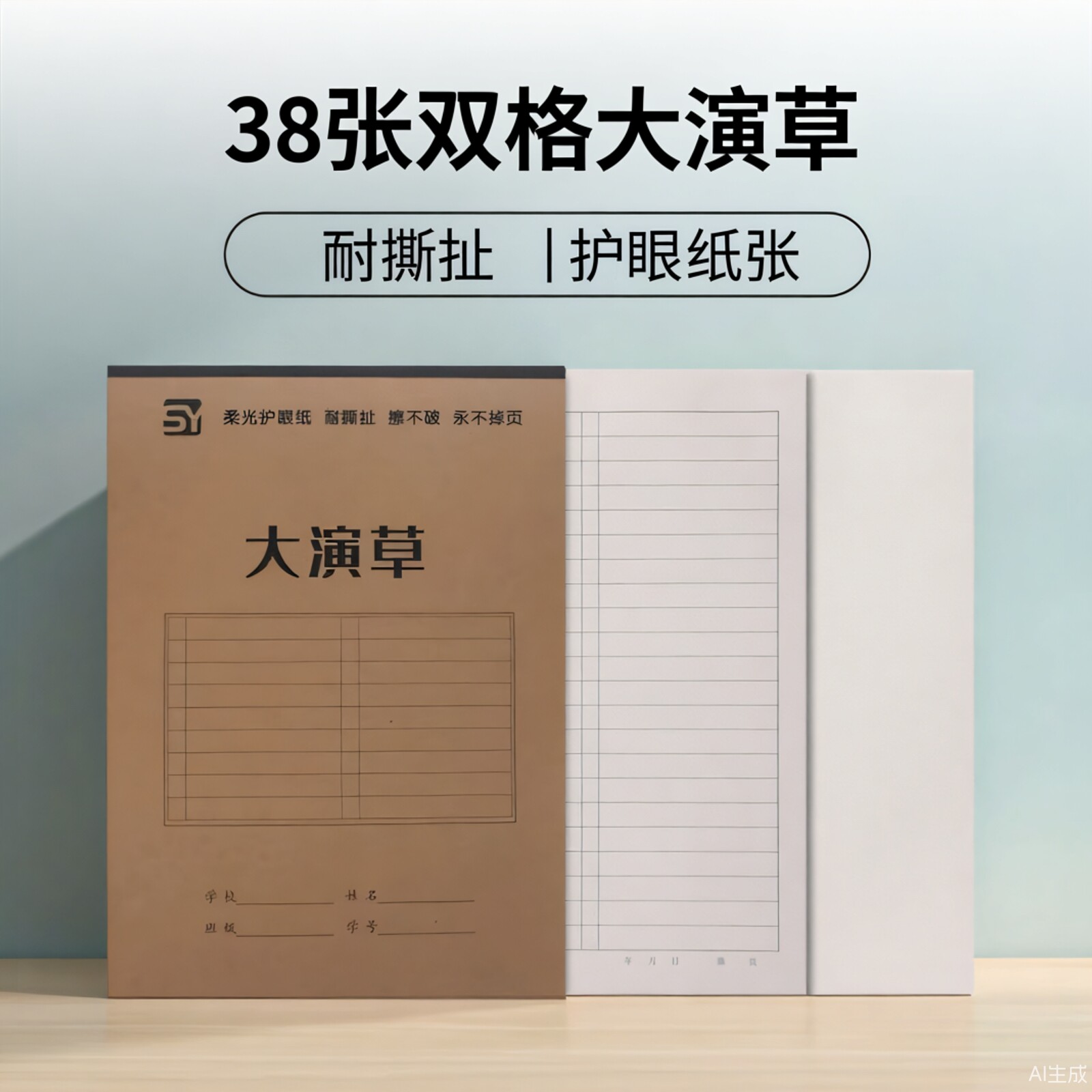 16K加厚38张双格大演草本子护眼纸张中小学生数学作业本子演算本