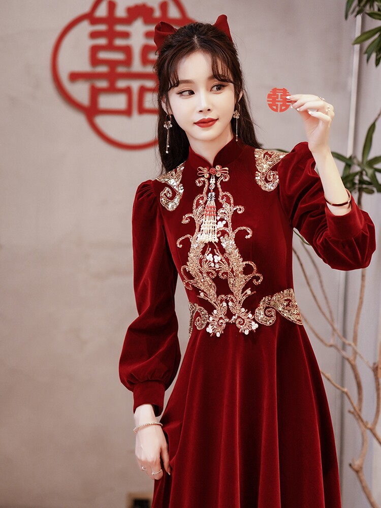 敬酒服新娘2022年大码立领秋礼服/晚装