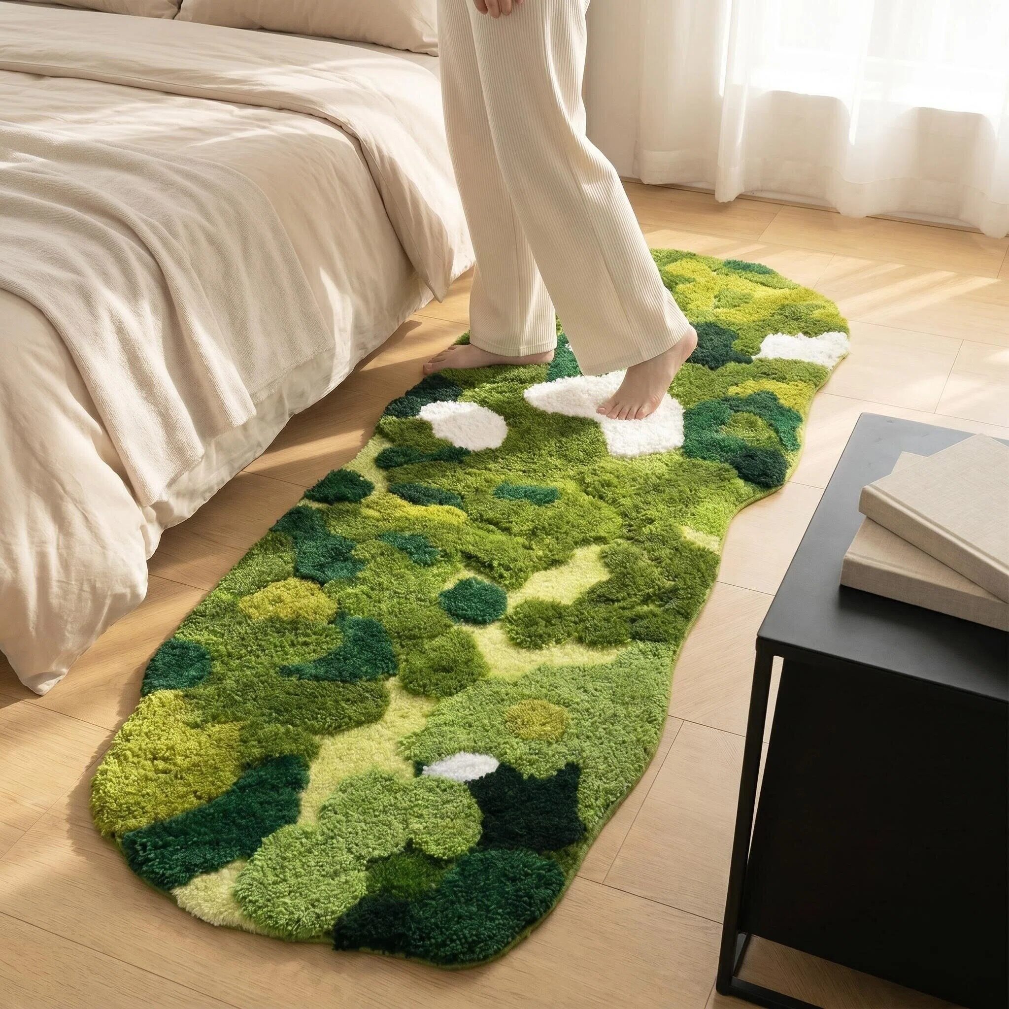 森林苔藓地毯卧室床边地毯2025新款ins风房间改造高级感毛绒地垫