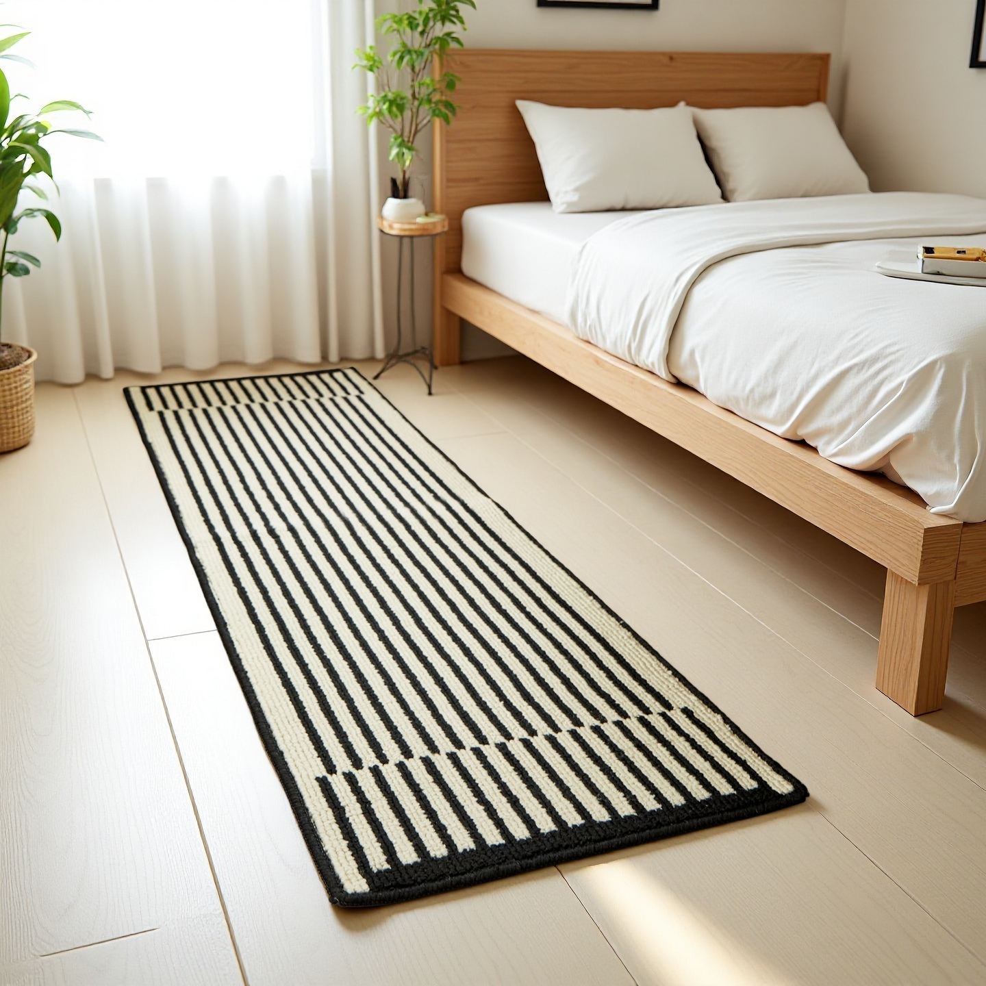 复古条纹地毯卧室床边毯床前长条地垫房间改造主卧地毯高级感脚垫