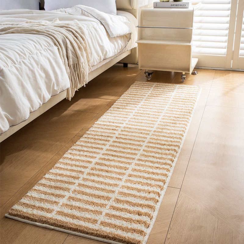 ins卧室床边地毯房间床前长条床边毯毛绒地垫主卧奶油风格子脚垫,居家布艺,床边毯,淘宝优惠券,粉丝福利购,淘宝优惠卷