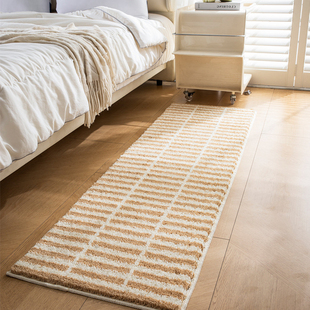 ins卧室床边地毯房间床前长条床边毯毛绒地垫主卧奶油风格 子脚垫