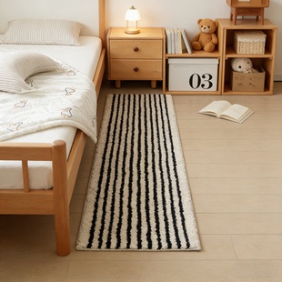 黑白条纹地毯卧室床边毯长条简约高级感植绒加厚浴室吸水防滑地垫