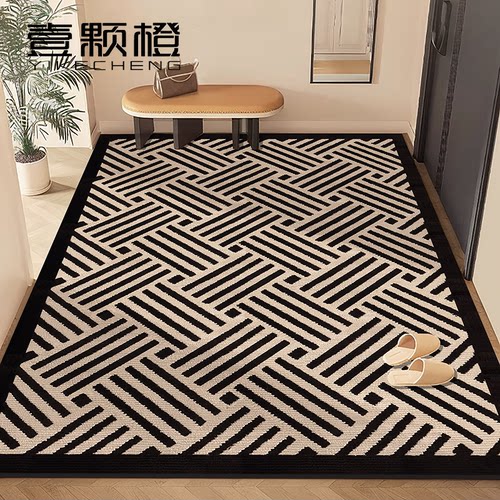 复古条纹入户门地垫家用脚垫高级感黑白耐脏地毯玄关门口门垫进门