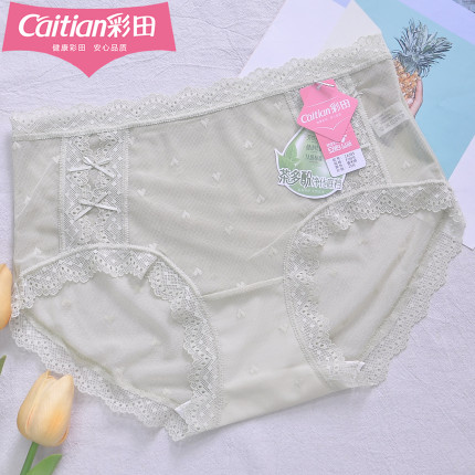 彩田全蕾丝镂空性感纯欲风超薄透明1A385女蝴蝶结速干网纱7A抑菌