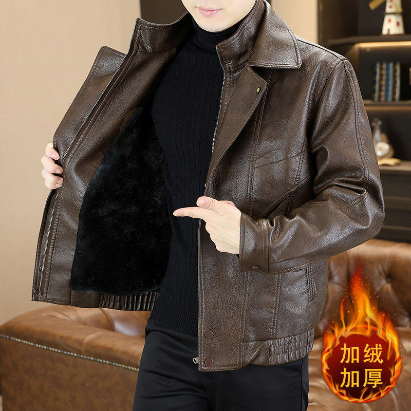 皮夹克男士皮毛一体加绒加厚外套