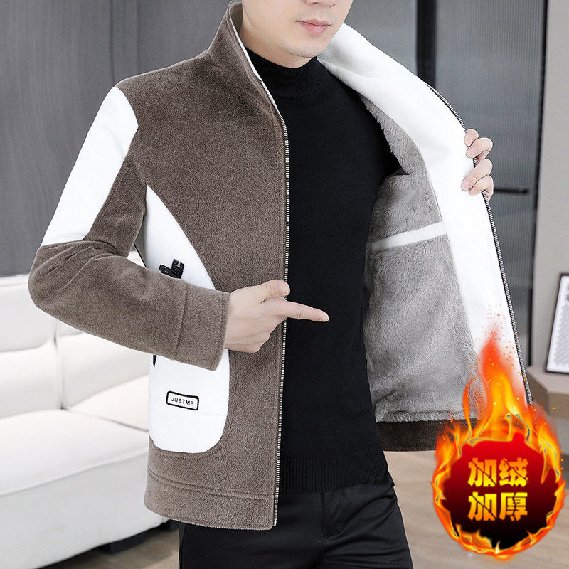 加绒加厚水貂绒短款夹克毛呢外套