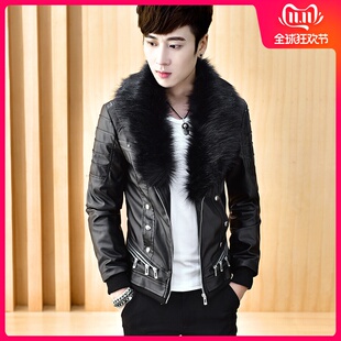 皮衣男加绒加厚男土外套冬季 皮褂初冬皮油加克东 皮甲克小个子男装