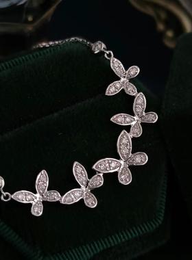 18K金蝴蝶项链 微笑项链 天然钻石项链 简约百搭时尚群镶轻奢项链