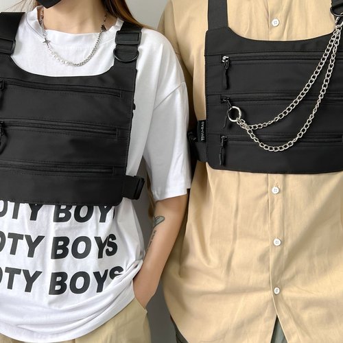 跨境新款胸包男女ins潮牌马甲式多口袋胸前包潮流户外战术马甲包