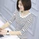 体恤莫代尔打底衫 中袖 黑白横条纹衫 2025七分袖 t恤女夏季 上衣新款