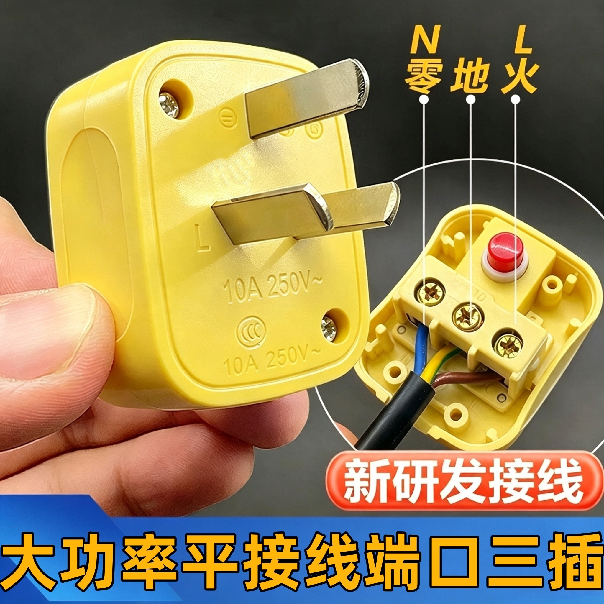带开关一键断电10A三极插头