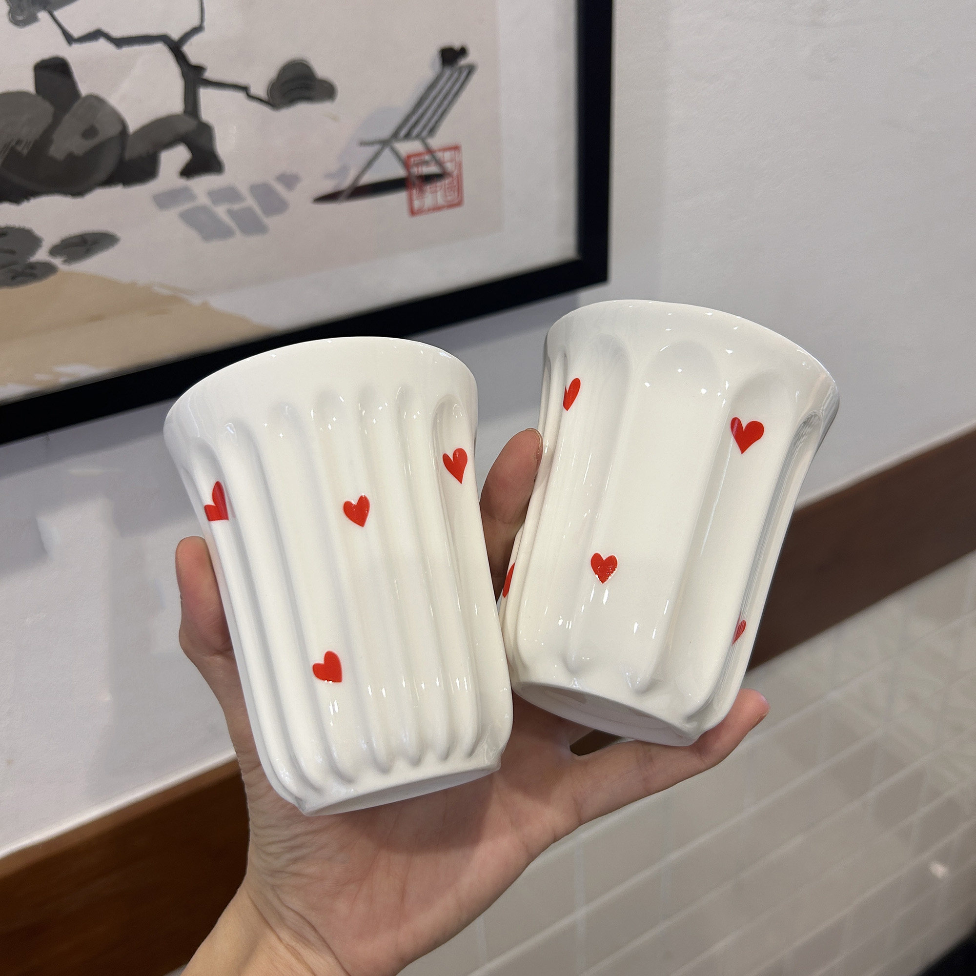 韩式可爱爱心陶瓷杯咖啡杯甜品杯