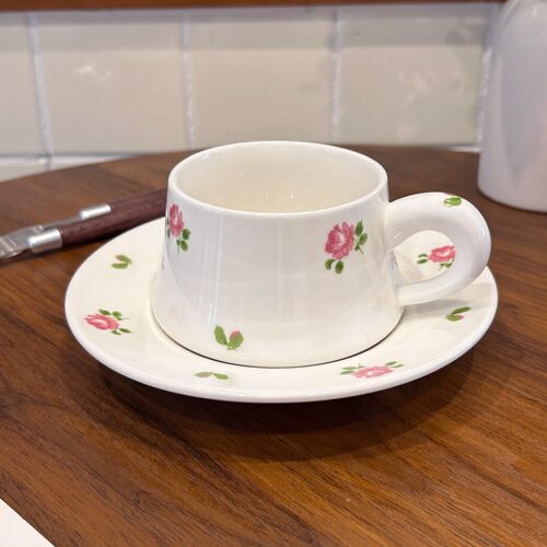 法式陶瓷杯碟粉色碎花下午茶杯碟