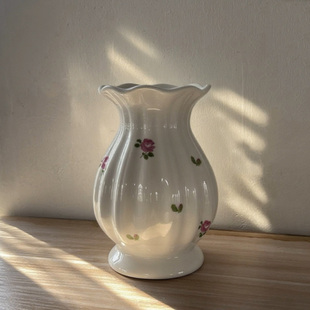 法式复古简约陶瓷花瓶奶油风客厅餐桌水养插花装饰花器摆件高级感