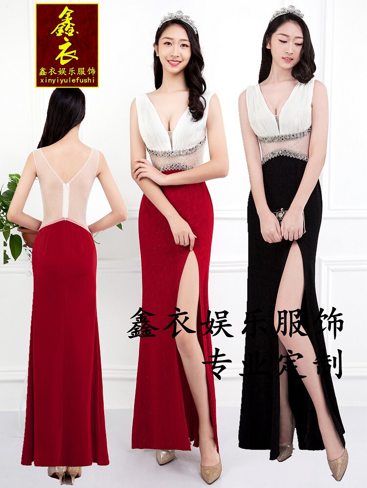 夜场礼服长裙ktv公关佳丽小姐服性感开衩双肩晚礼服夜店制服