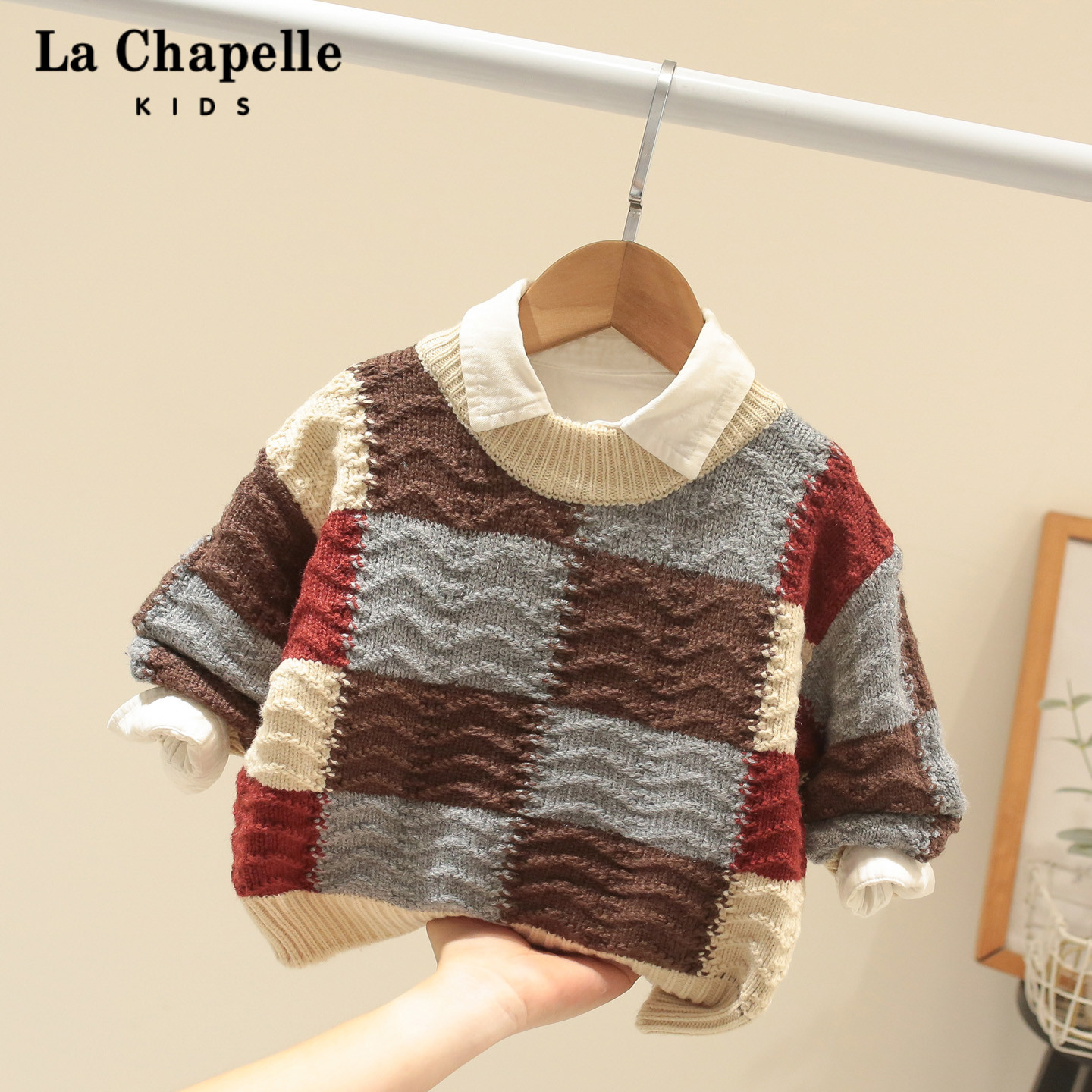 拉夏贝尔童装男童毛衣秋冬新款加厚打底上衣儿童宝宝保暖针织衫2