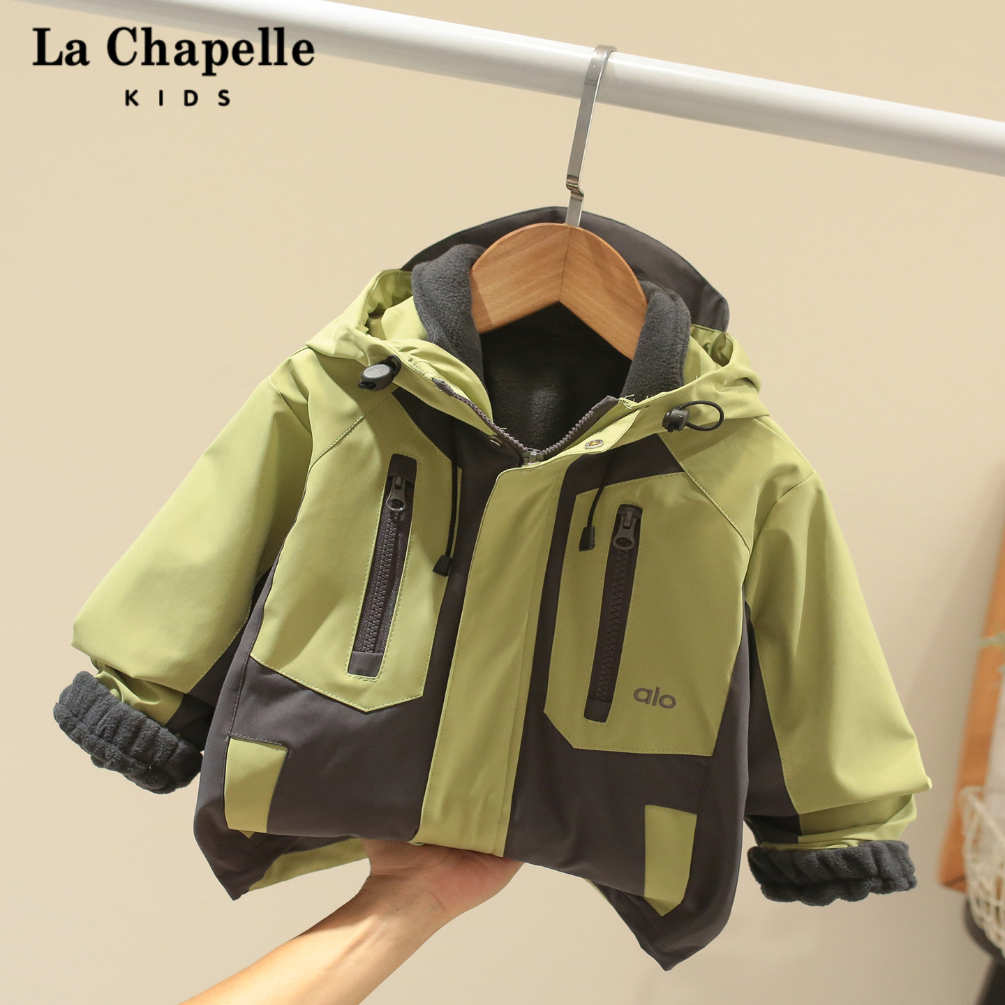 拉夏贝尔男童冲锋衣秋冬装儿童三合一可拆卸外套宝宝连帽户外衣服