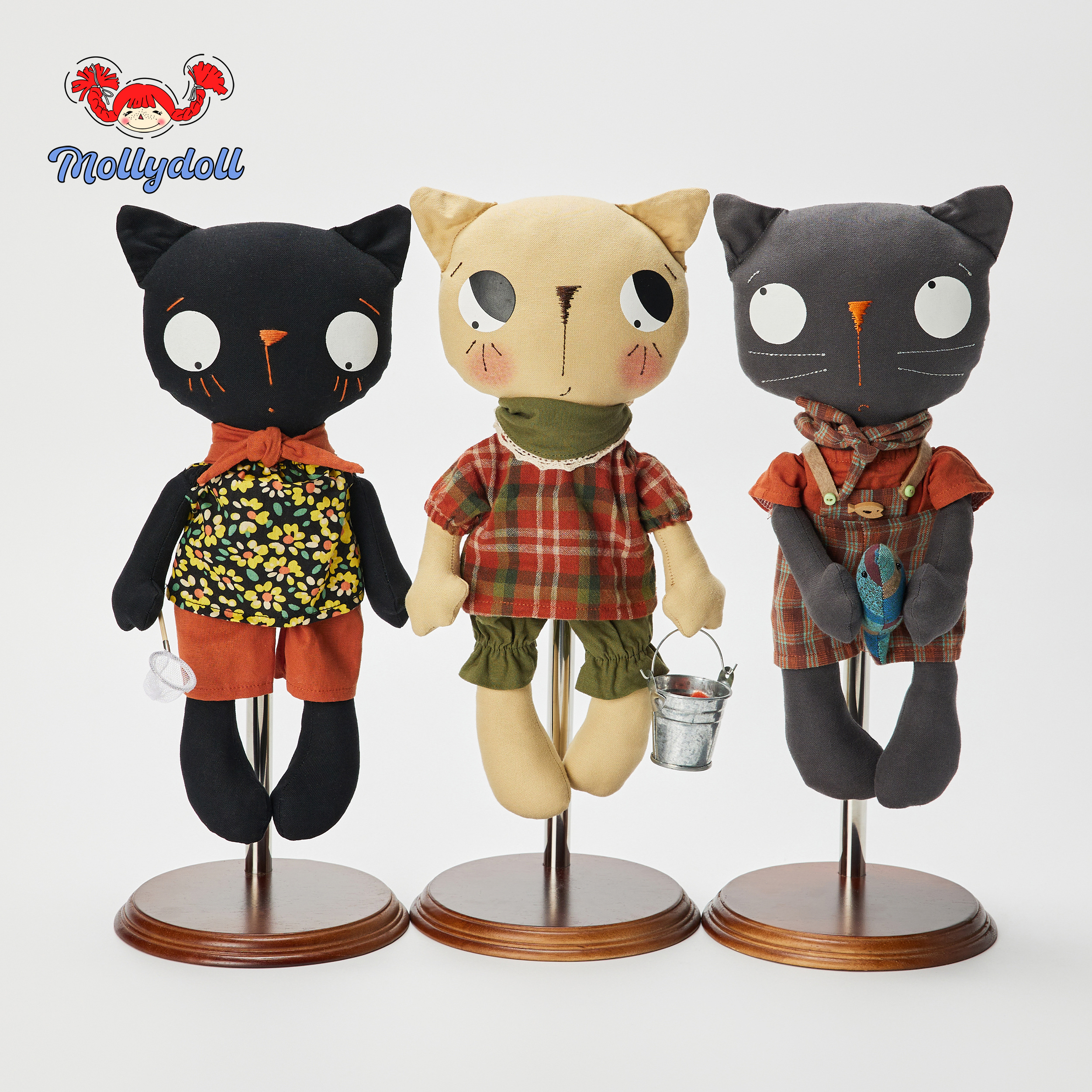 Mollydoll手工娃娃玩偶乡村摆件生日礼物小猫35CM毛绒玩具公仔