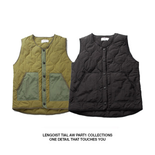 日式 棉马甲背心棉衣 阿美咔叽男女宽松葫芦纹机能插袋百搭战术工装