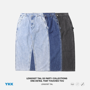 26SS日系宽松雪花洗水做旧工装B11伐木裤休闲牛仔裤男基础紫标风