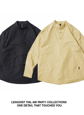 LENGOIST 26SS日系工装春款潮流立领口袋半开领休闲衬衫男式上衣