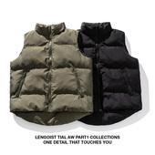 26AW防泼水男女宽松日系加厚立领纯色马甲棉衣复古阿美咔叽外套