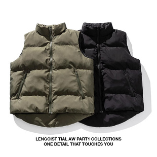 26AW防泼水男女宽松日系加厚立领纯色马甲棉衣复古阿美咔叽外套