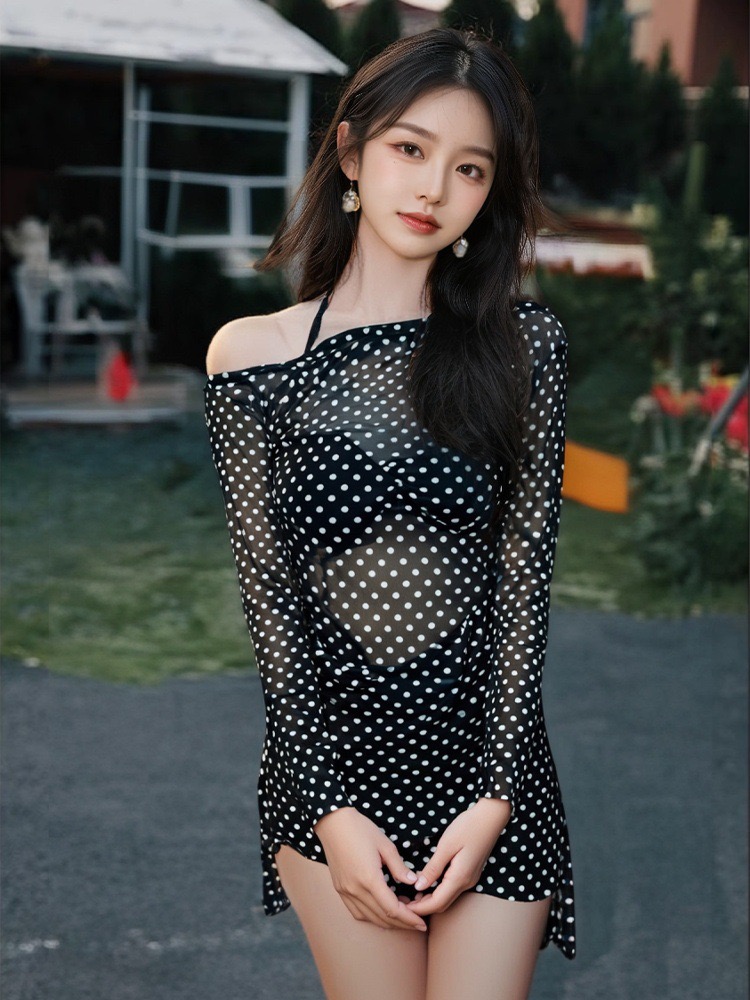 2025新款黑色高级性感比基尼泳衣女士纯欲显瘦长袖罩衫绝美沙滩