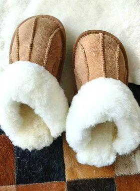 2025春秋冬羊毛拖鞋男女羊皮毛一体小块包头防滑保暖不臭真毛大码