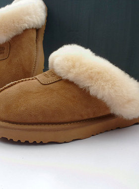 DANANUO加厚纯羊毛拖鞋 男女羊皮毛一体包头毛毛保暖棉拖防滑包邮