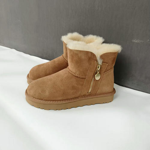羊皮毛一体侧拉链女短靴雪地靴